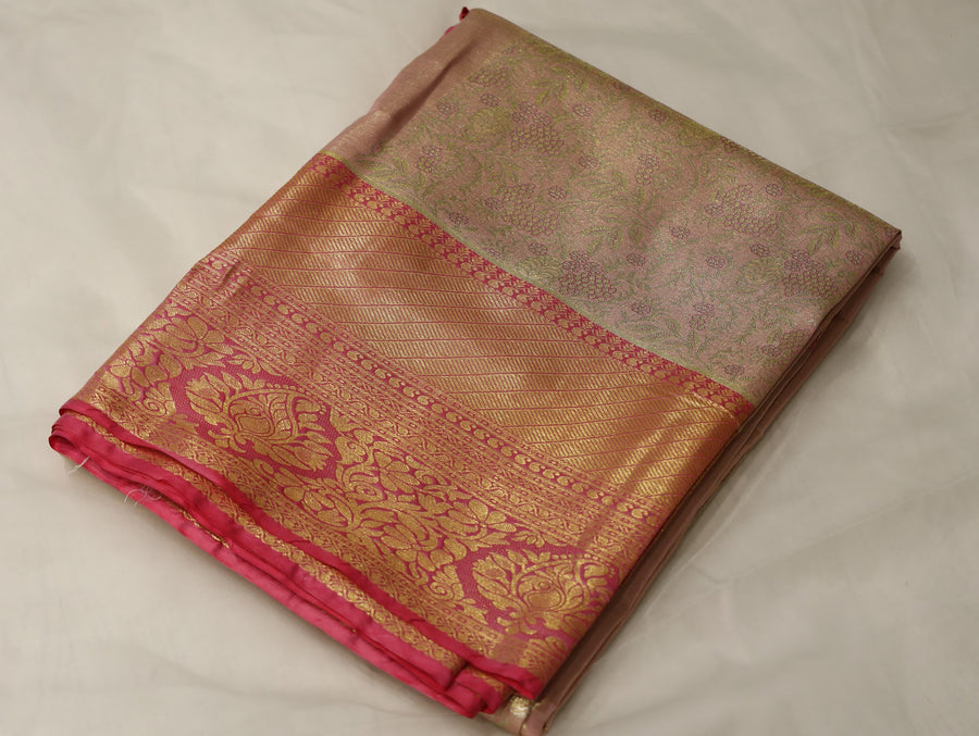 Champagne Gold Dharmavaram Inspired Semi Silk Saree with Wide Wide Contrast Border