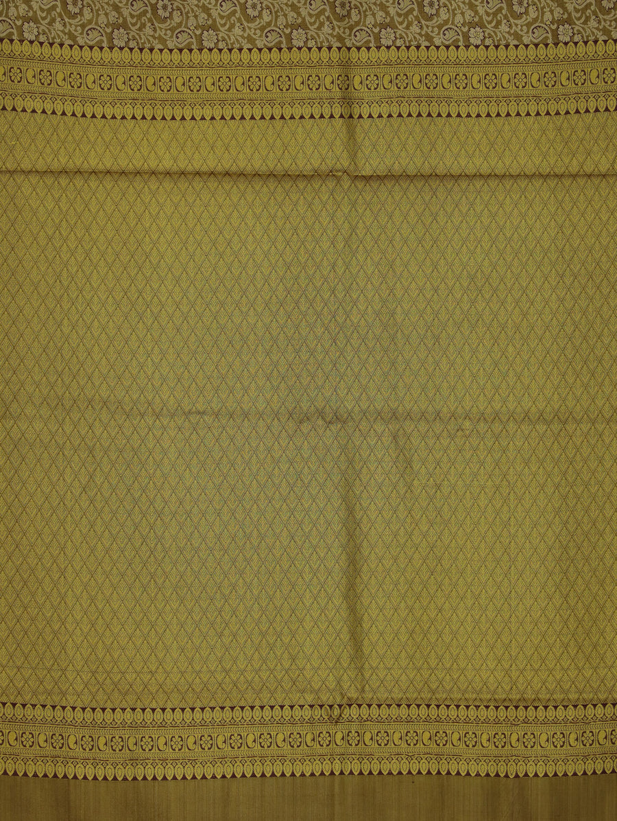 Antique Gold Kanchipuram Inspired Semi Silk Saree with Medium Medium Contrast Border