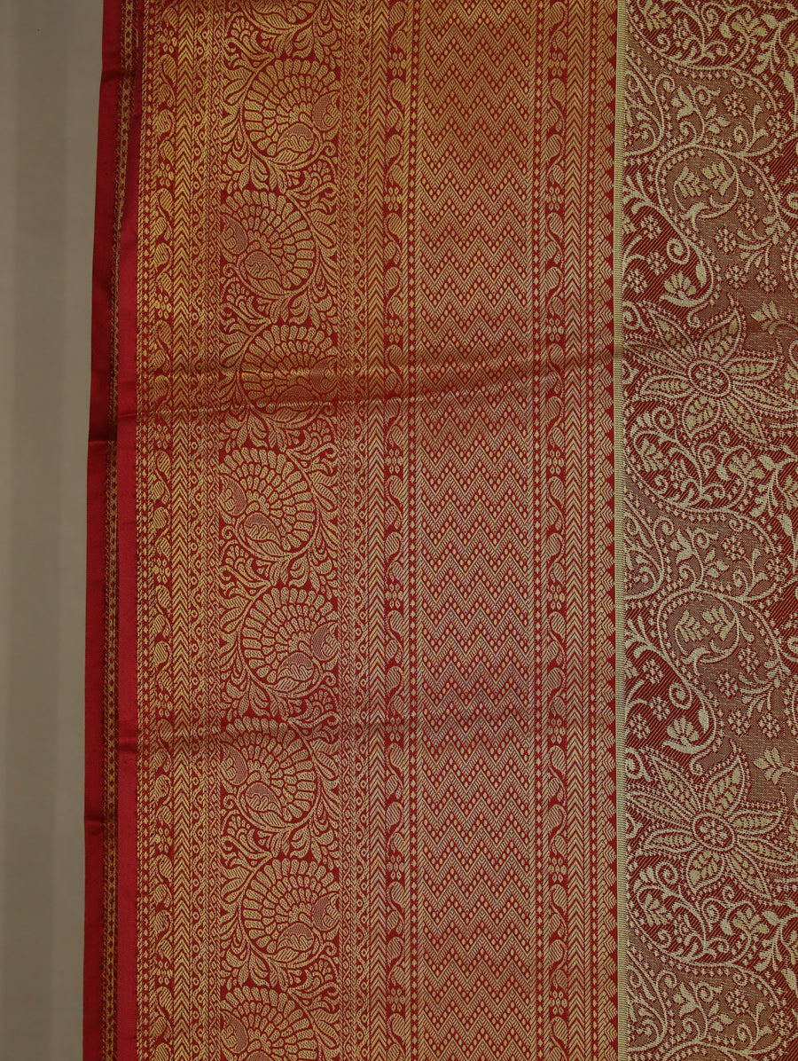 Burnt Sienna Dharmavaram Inspired Semi Silk Saree with Wide Wide Contrast Border
