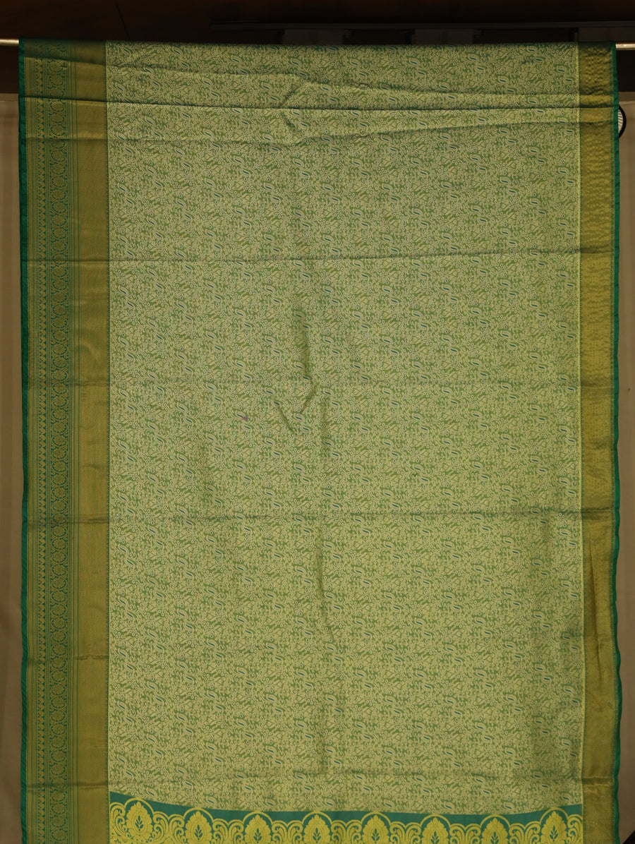 Emerald Green Kanchipuram Inspired Semi Silk Saree with Medium Medium Self Border