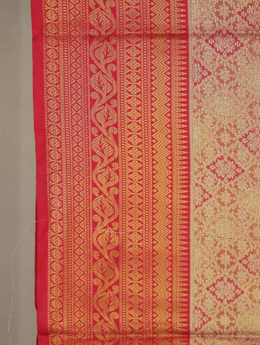 Golden Mustard Dharmavaram Inspired Semi Silk Saree with Wide Wide Contrast Border