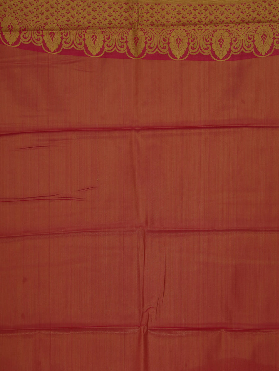 Coral Peach Kanchipuram Inspired Semi Silk Saree with Wide Wide Contrast Border