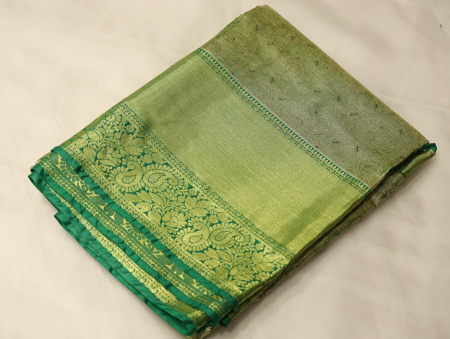 Olive Green Kanchipuram Inspired Semi Silk Saree with Wide Wide Self Border