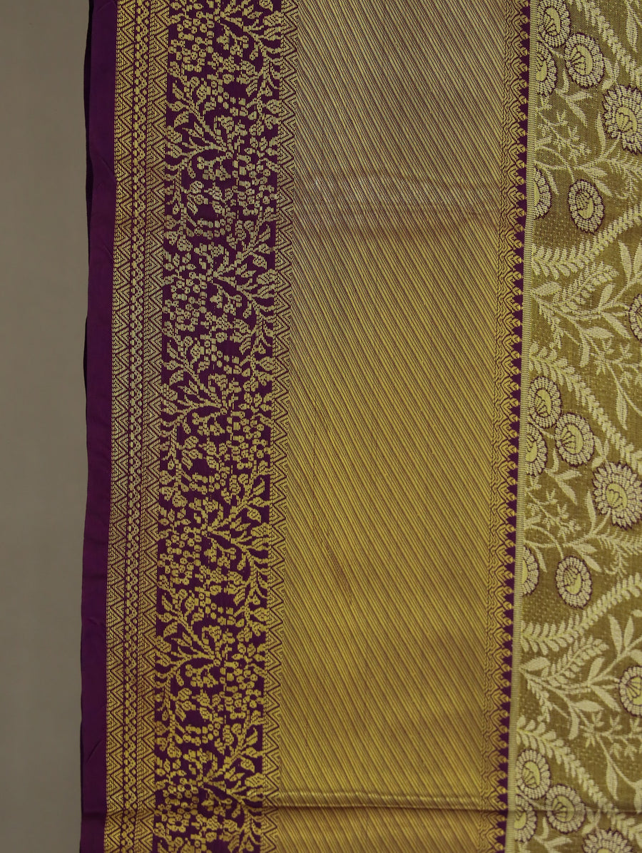 Champagne Gold Kanchipuram Inspired Semi Silk Saree with Wide Wide Contrast Border
