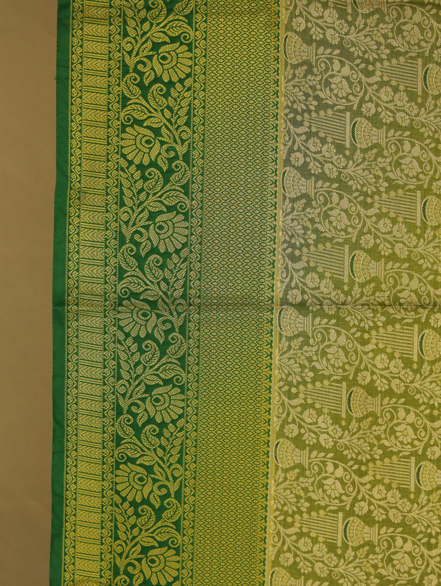 Olive Green Kanchipuram Inspired Semi Silk Saree with Wide Wide Self Border