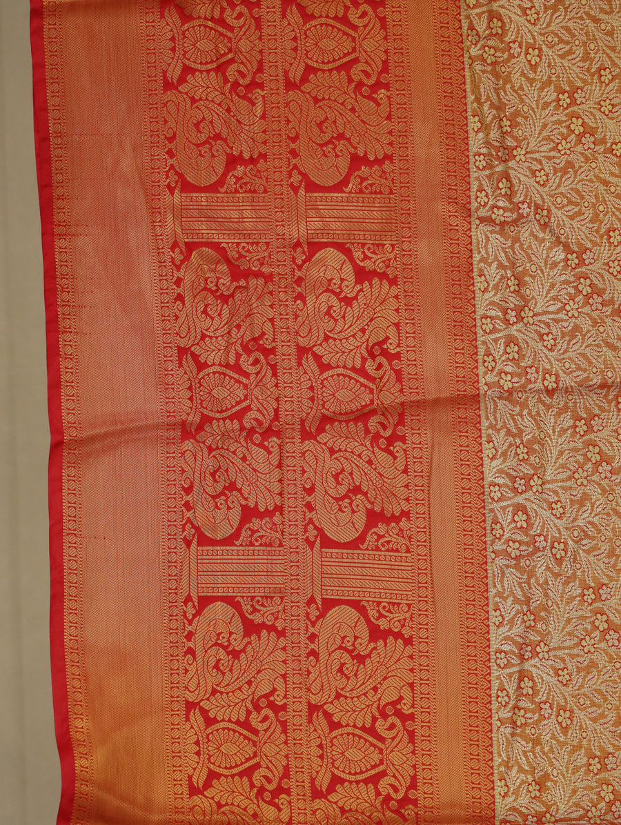 Champagne Gold Dharmavaram Inspired Semi Silk Saree with Wide Wide Contrast Border