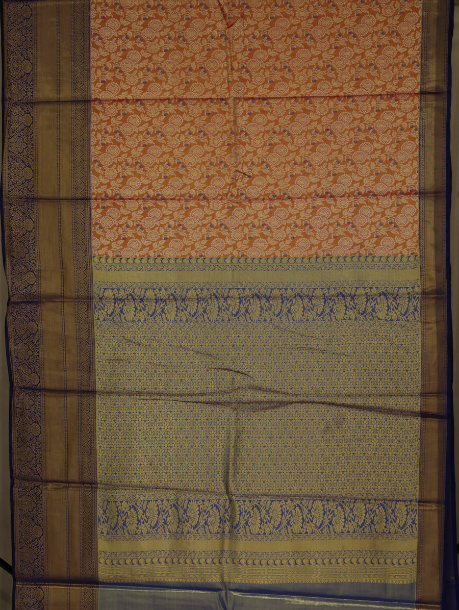 Burnt Orange Kanchipuram Inspired Semi Silk Saree with Medium Medium Contrast Border