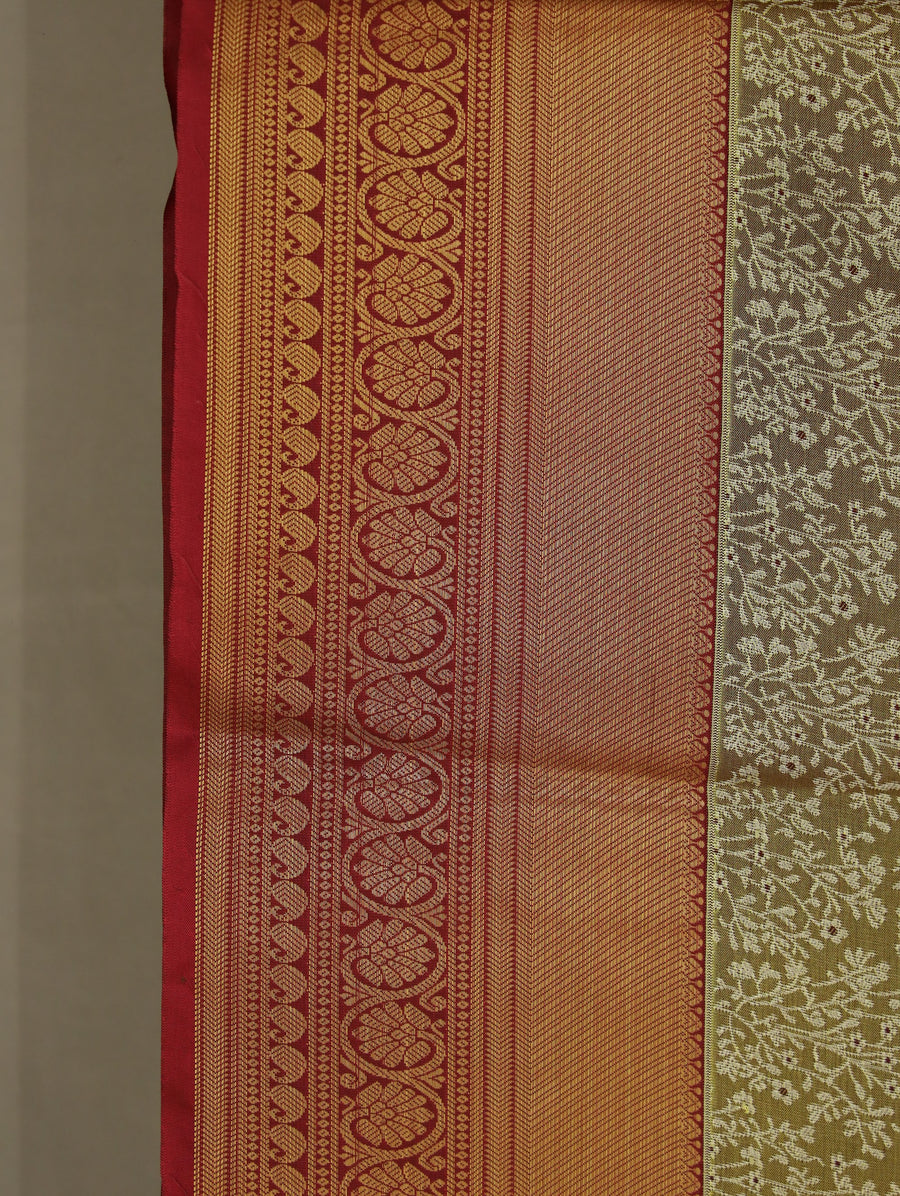 Olive Green Dharmavaram Inspired Semi Silk Saree with Wide Wide Contrast Border