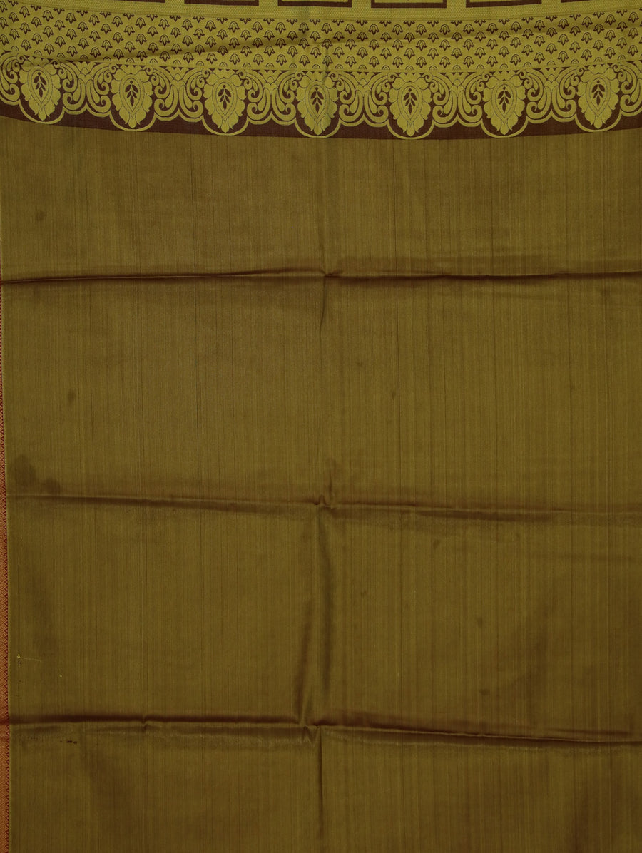 Olive Green Dharmavaram Inspired Semi Silk Saree with Wide Wide Contrast Border