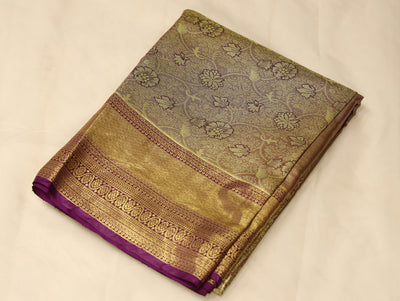 Golden Mustard Kanchipuram Inspired Semi Silk Saree with Wide Wide Contrast Border