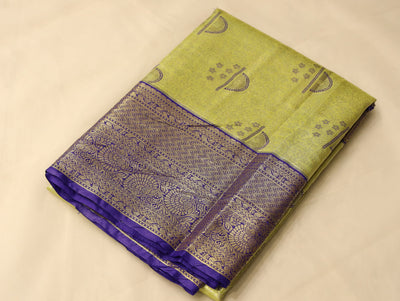 Golden Mustard Dharmavaram Inspired Semi Silk Saree with Wide Wide Contrast Border