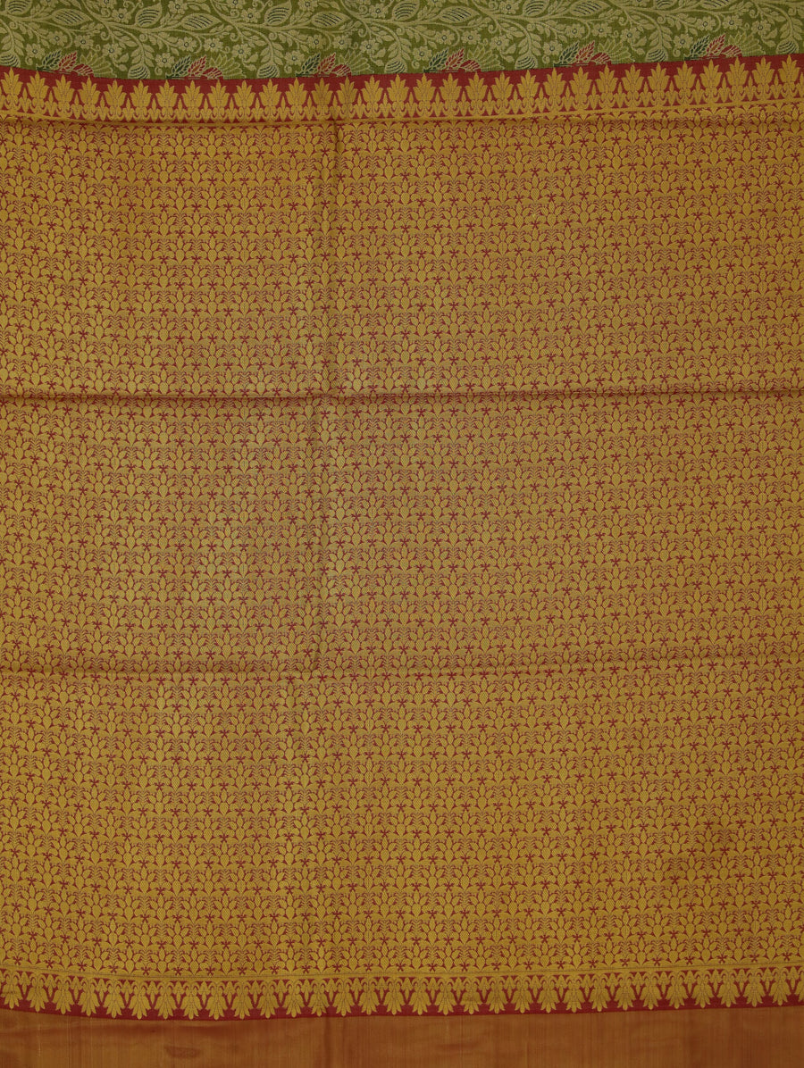 Sage Green Kanchipuram Inspired Semi Silk Saree with Wide Wide Contrast Border