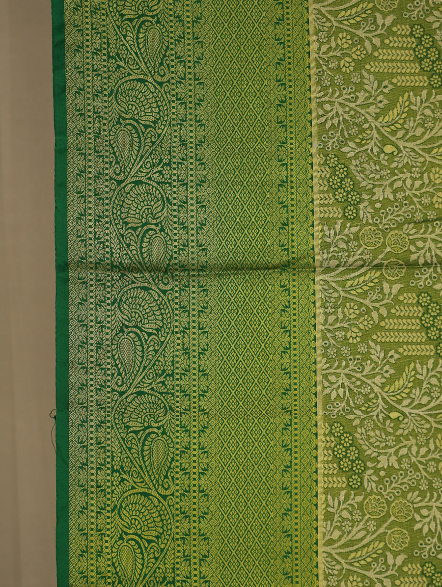 Olive Green Dharmavaram Inspired Semi Silk Saree with Wide Wide Self Border
