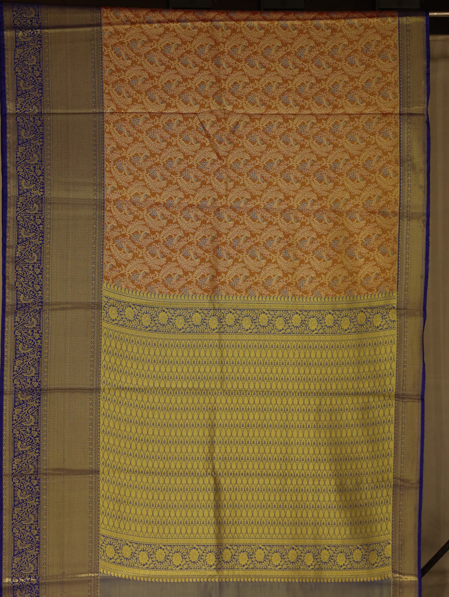 Burnt Sienna Dharmavaram Inspired Semi Silk Saree with Wide Wide Contrast Border