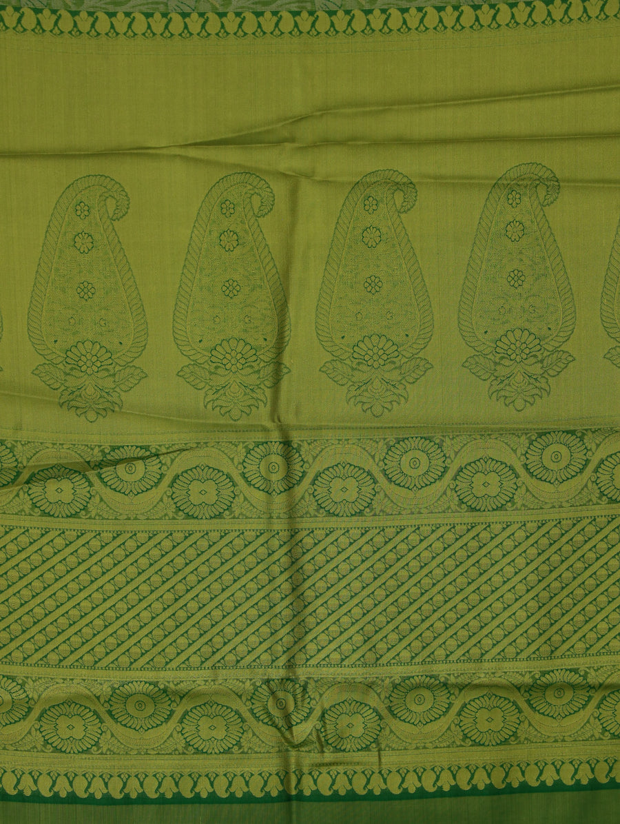 Olive Green Mysore Inspired Semi Silk Saree with Wide Wide Self Border