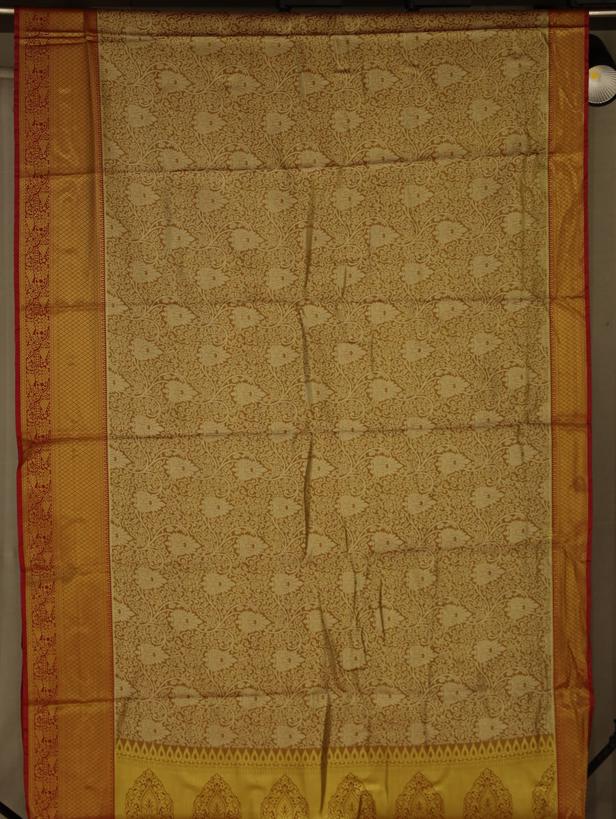 Champagne Gold Dharmavaram Inspired Semi Silk Saree with Wide Wide Contrast Border
