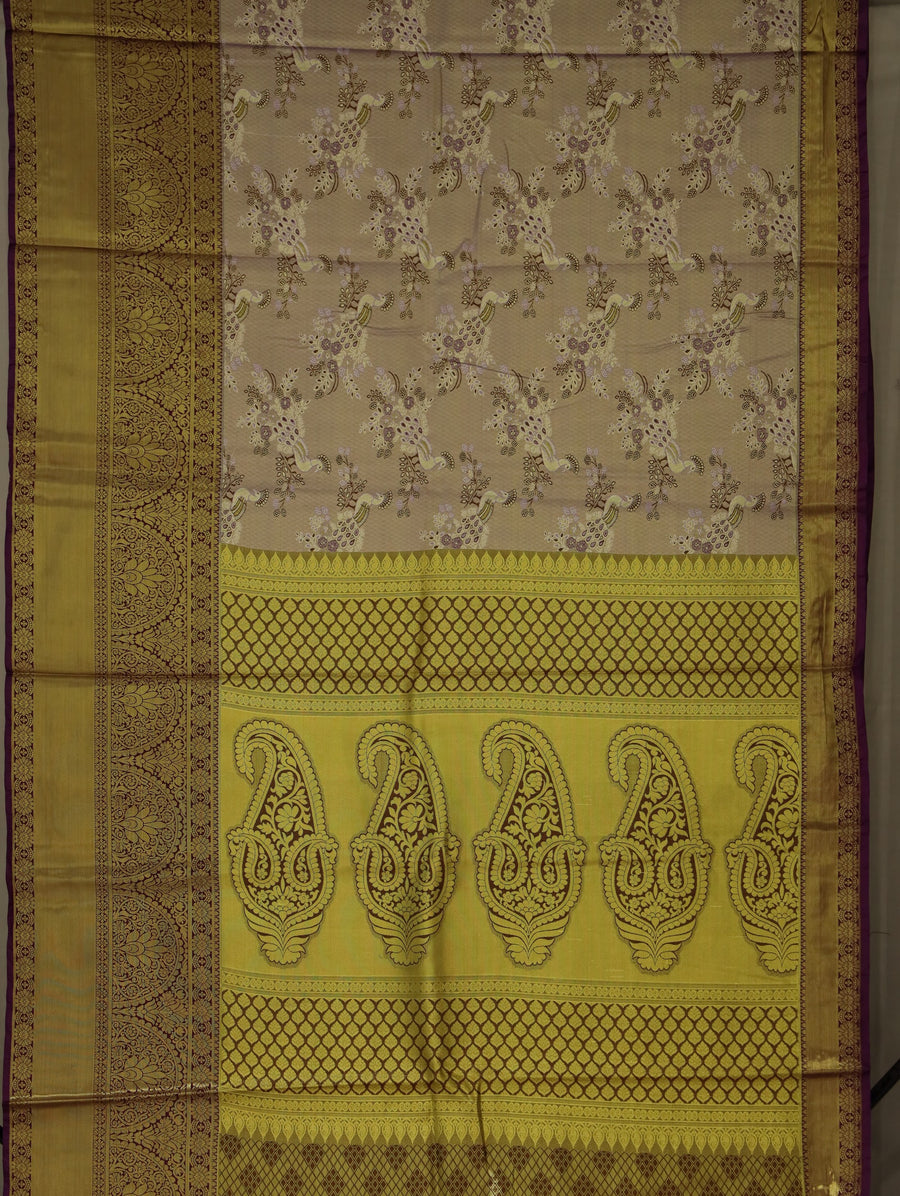 Champagne Gold Dharmavaram Inspired Semi Silk Saree with Wide Wide Contrast Border