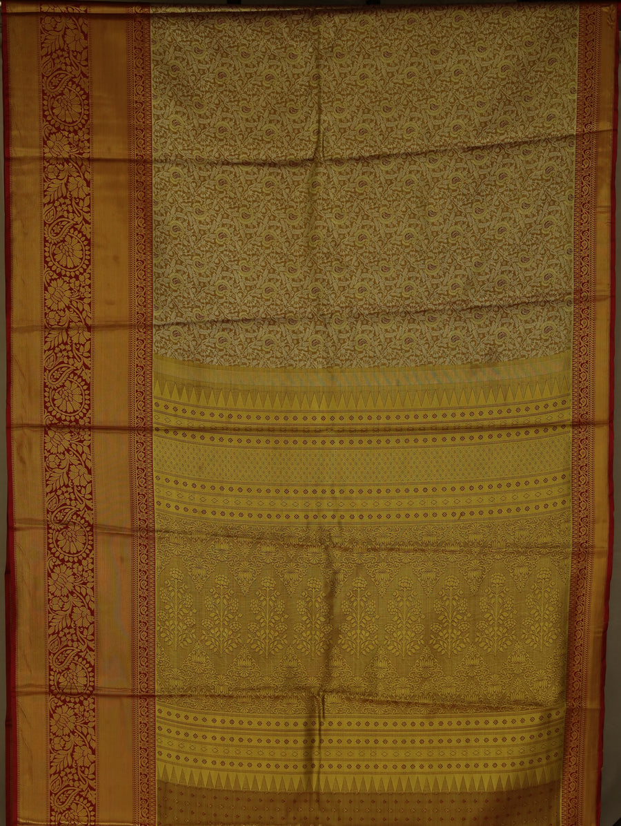 Champagne Gold Dharmavaram Inspired Semi Silk Saree with Wide Wide Contrast Border