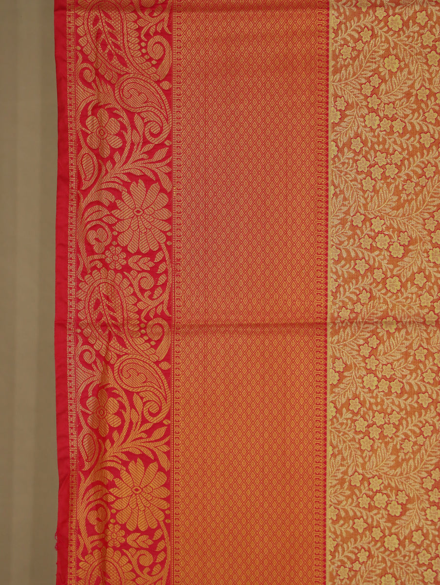 Sunset Orange Dharmavaram Inspired Semi Silk Saree with Wide Wide Contrast Border