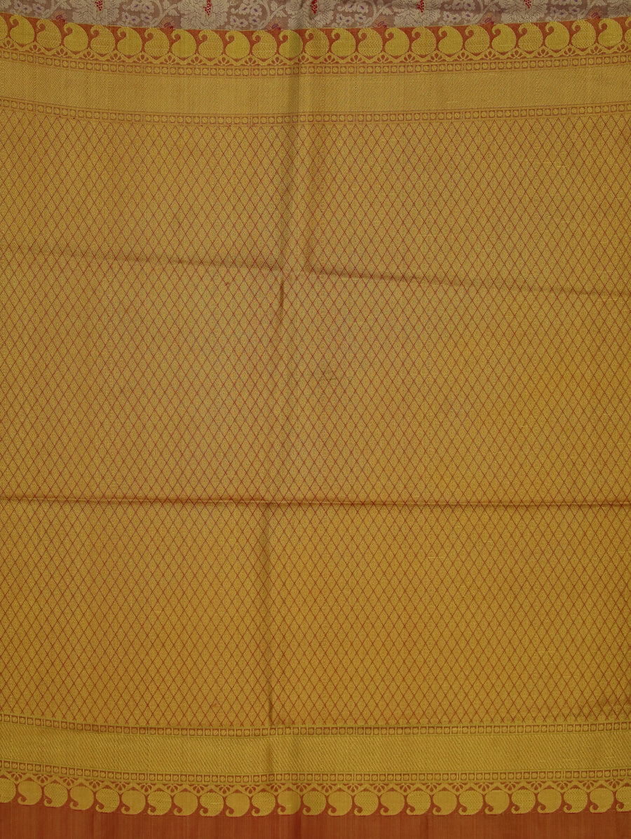 Champagne Gold Kanchipuram Inspired Semi Silk Saree with Wide Wide Contrast Border