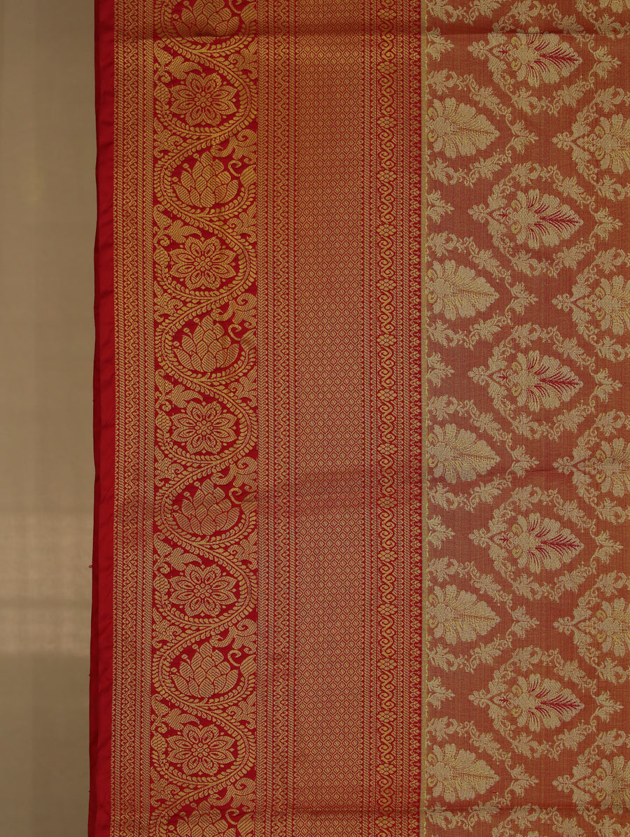 Burnt Orange Dharmavaram Inspired Semi Silk Saree with Medium Medium Self Border