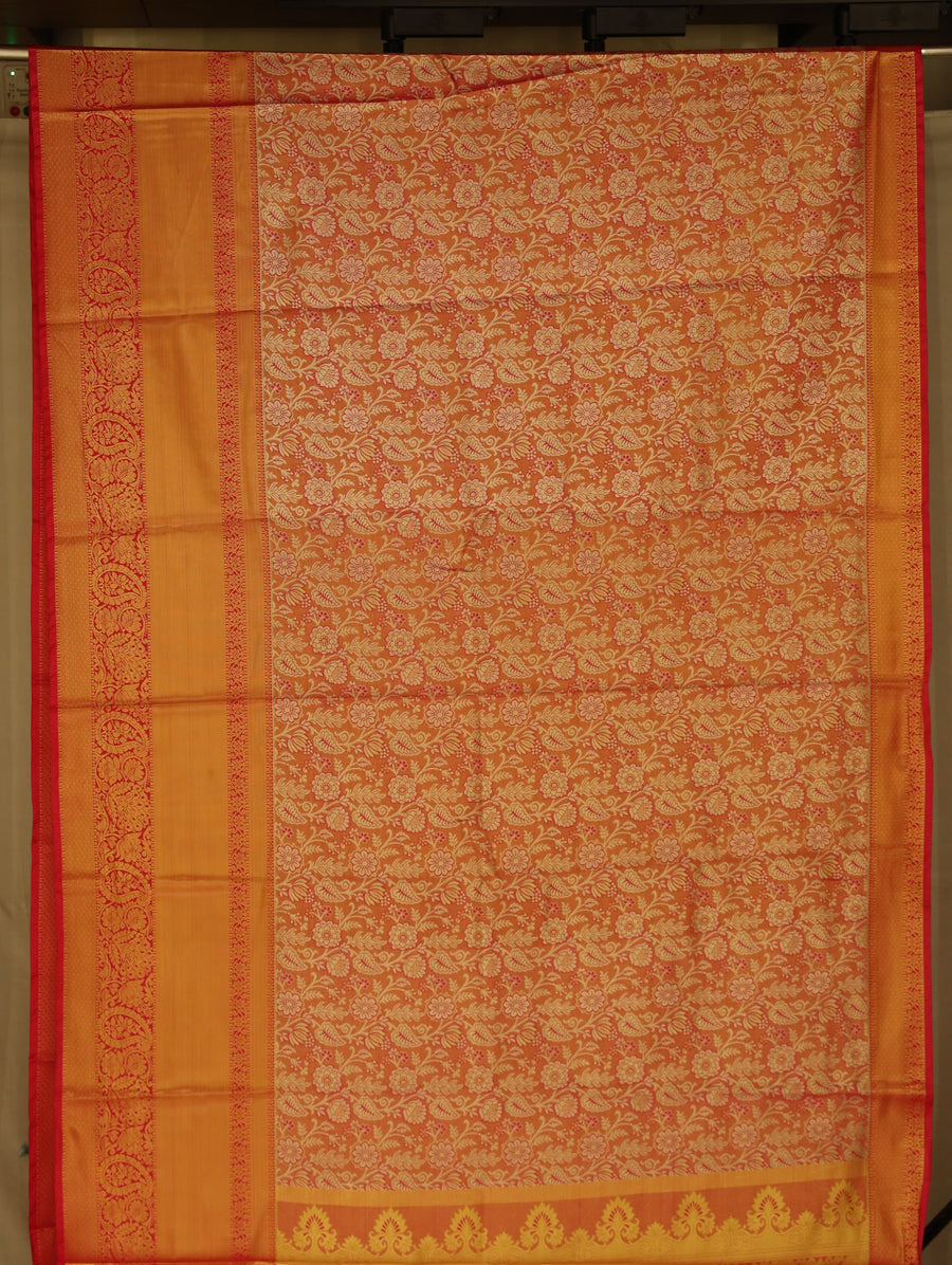 Burnt Saffron Dharmavaram Inspired Semi Silk Saree with Narrow Narrow Contrast Border