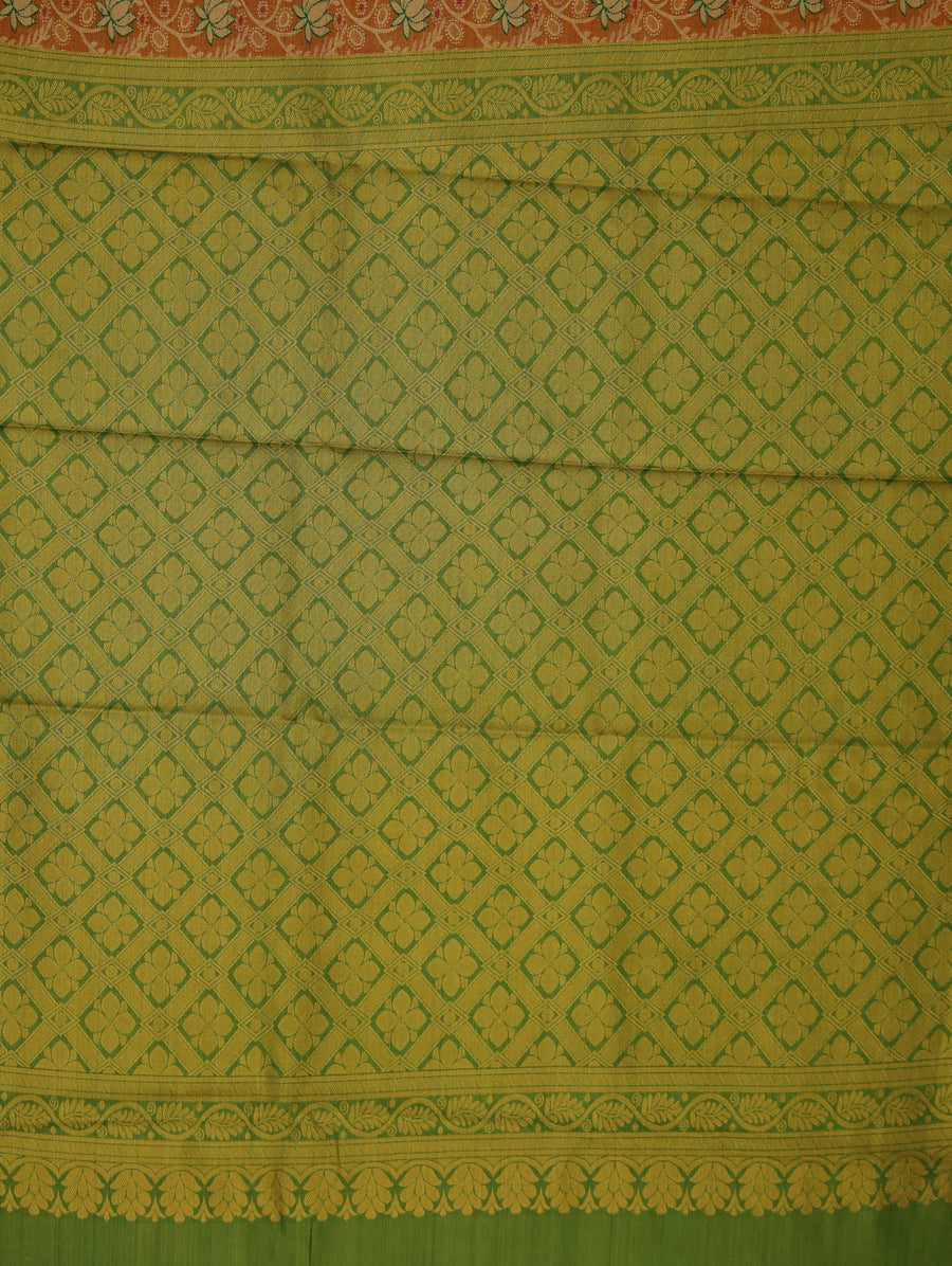 Burnt Orange Gadwal Inspired Semi Silk Saree with Wide Medium Contrast Border