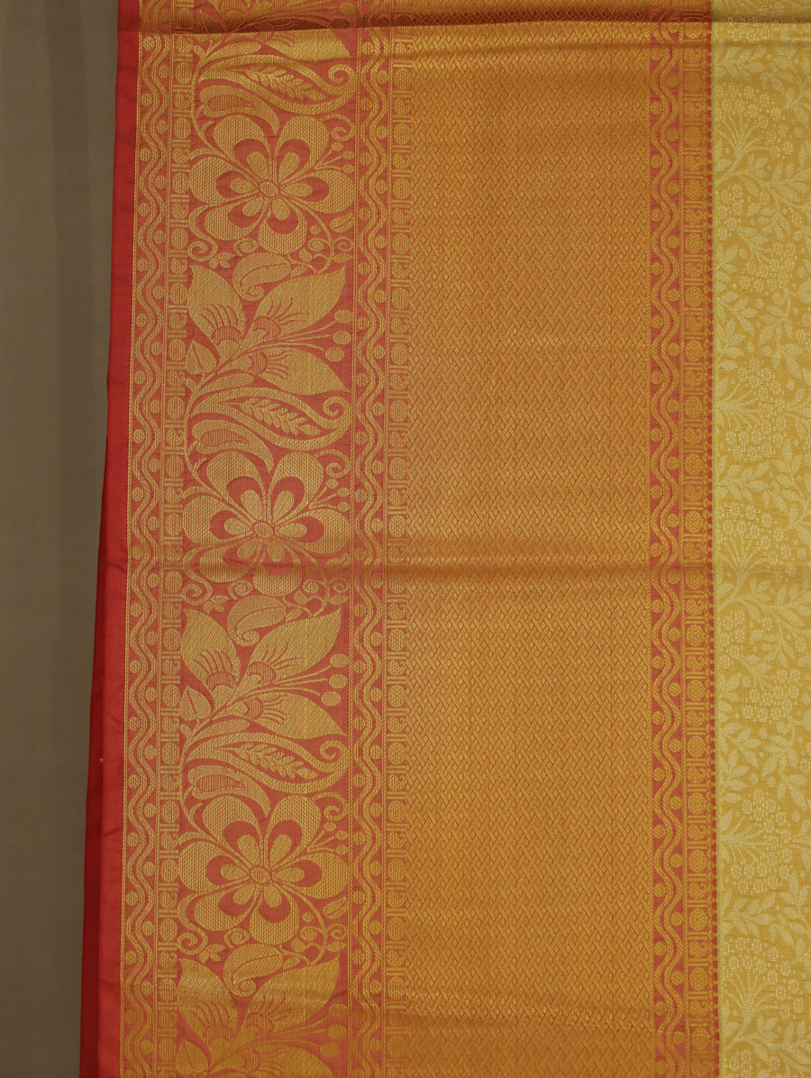 Champagne Gold Kanchipuram Inspired Semi Silk Saree with Medium Medium Contrast Border