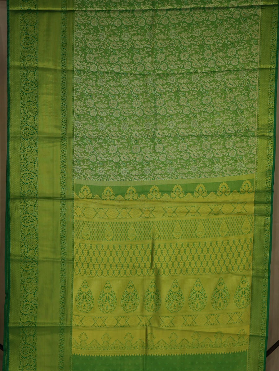Lime Green Mysore Inspired Semi Silk Saree with Medium Medium Self Border