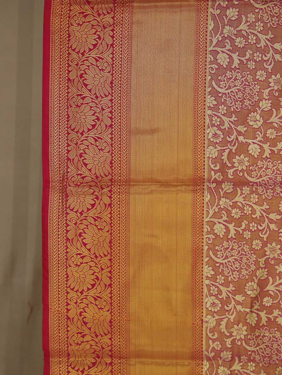 Saffron Gold Dharmavaram Inspired Semi Silk Saree with Wide Wide Contrast Border