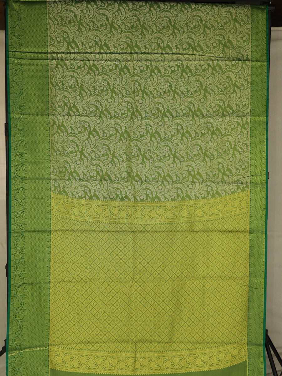 Olive Green Kanchipuram Inspired Semi Silk Saree with Wide Wide Self Border