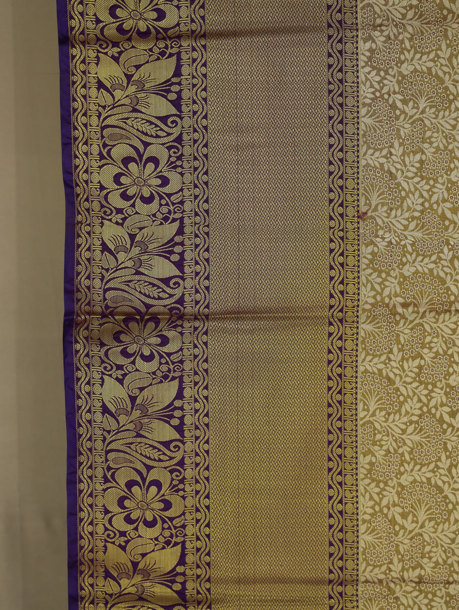 Champagne Gold Kanchipuram Inspired Semi Silk Saree with Wide Wide Contrast Border