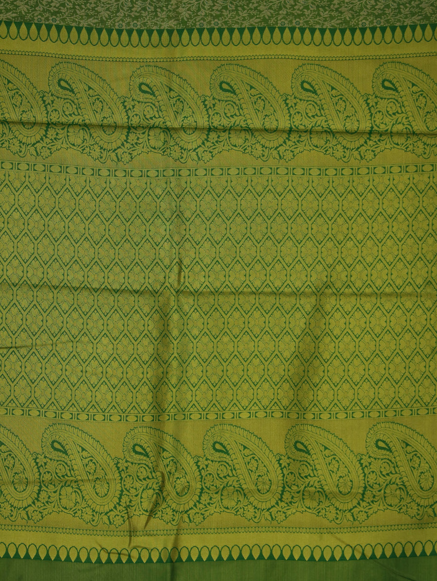 Fern Green Mysore Inspired Semi Silk Saree with Wide Wide Self Border