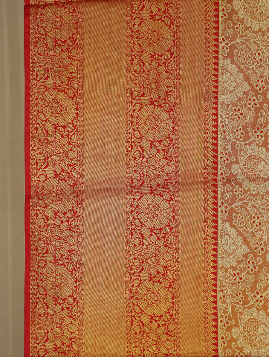 Champagne Gold Dharmavaram Inspired Semi Silk Saree with Wide Wide Contrast Border
