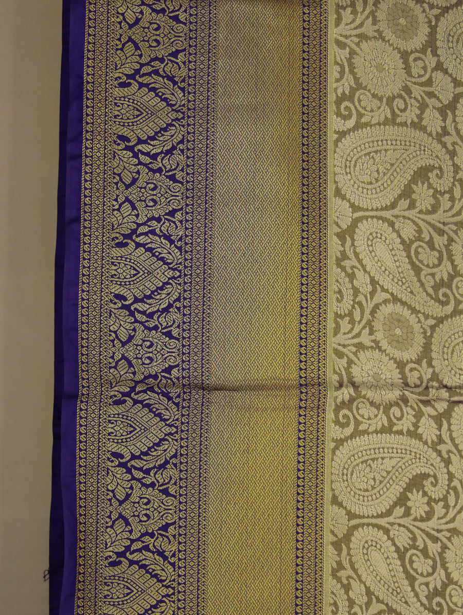 Champagne Gold Kanchipuram Inspired Semi Silk Saree with Medium Medium Contrast Border