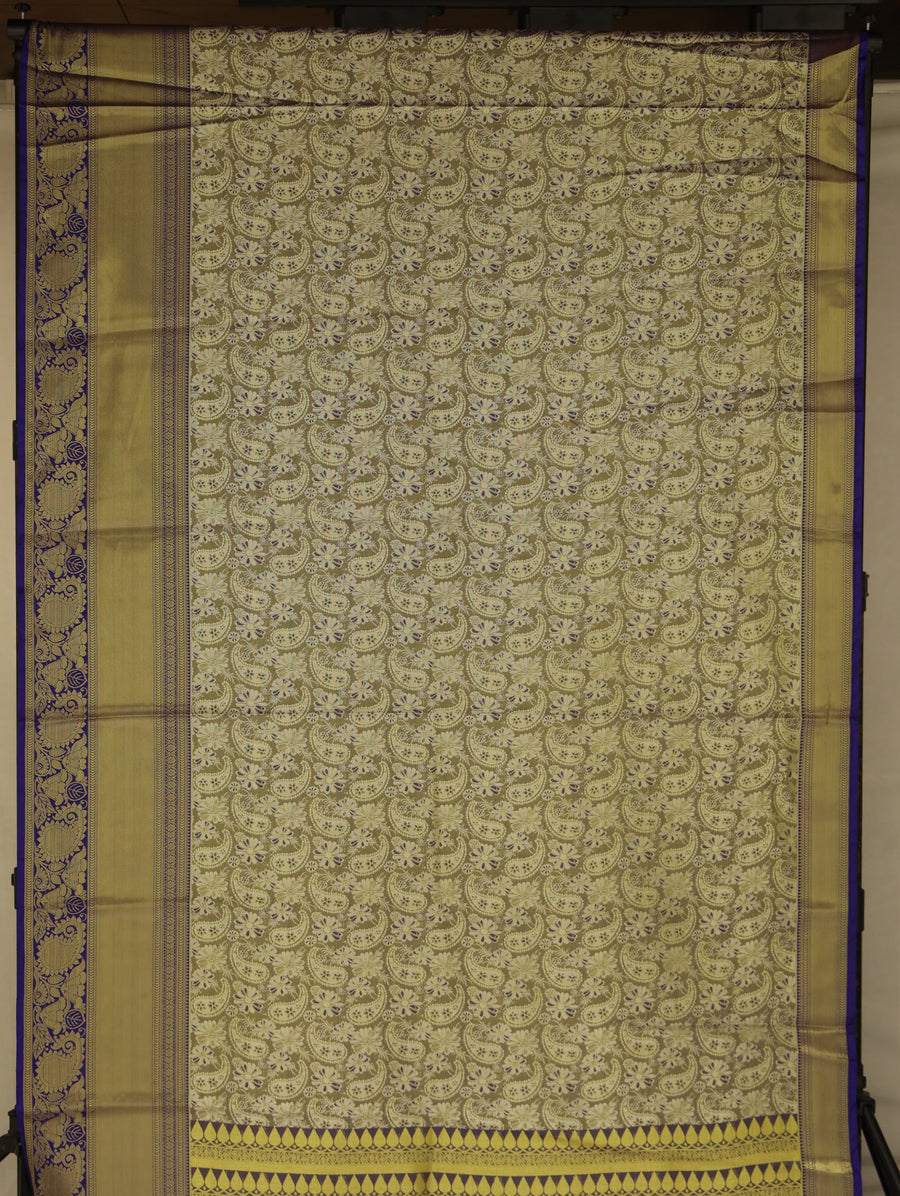 Champagne Gold Dharmavaram Inspired Semi Silk Saree with Wide Wide Contrast Border