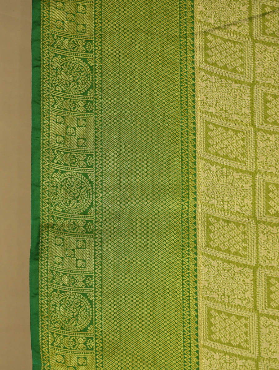 Moss Green Mysore Inspired Semi Silk Saree with Narrow Narrow Self Border