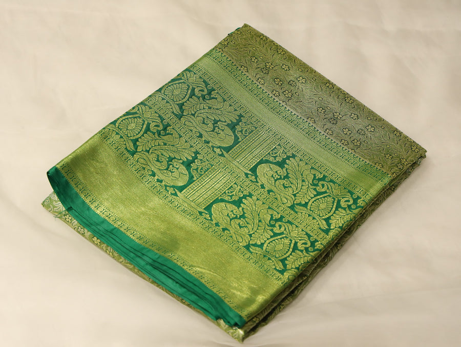 Moss Green Mysore Inspired Semi Silk Saree with Medium Medium Contrast Border