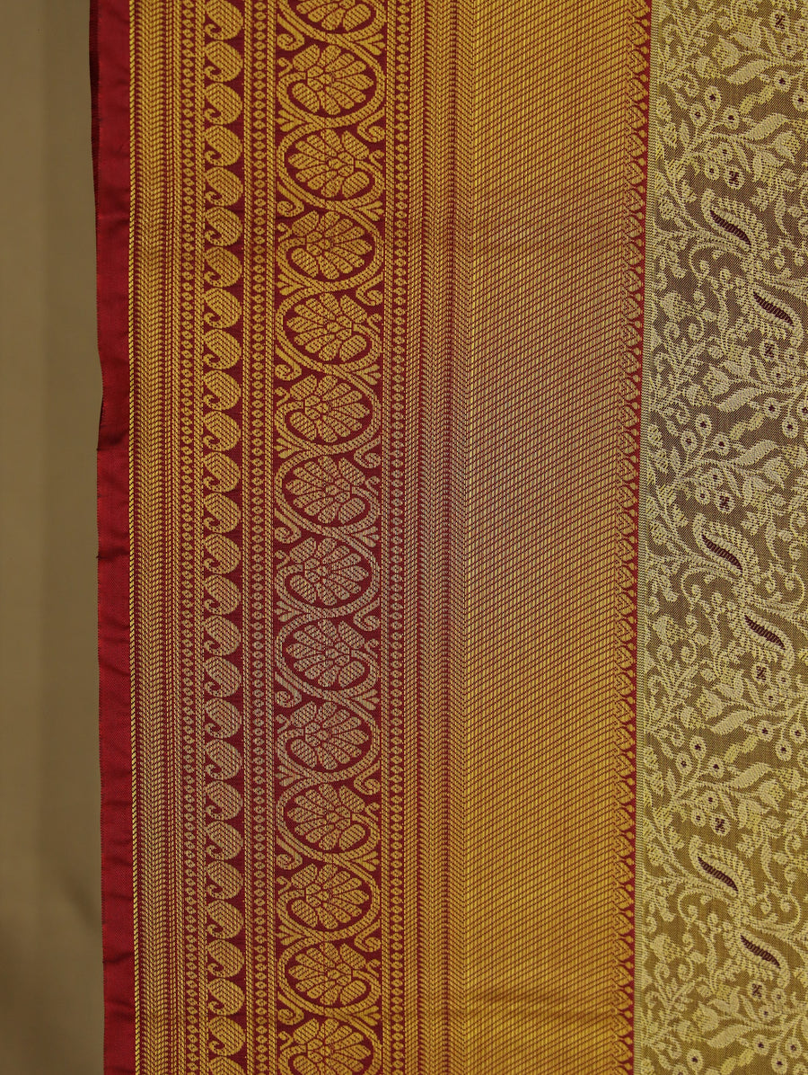 Ivory Gold Dharmavaram Inspired Semi Silk Saree with Wide Wide Contrast Border