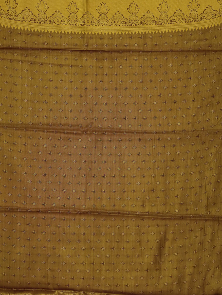 Champagne Gold Kanchipuram Inspired Semi Silk Saree with Medium Medium Contrast Border
