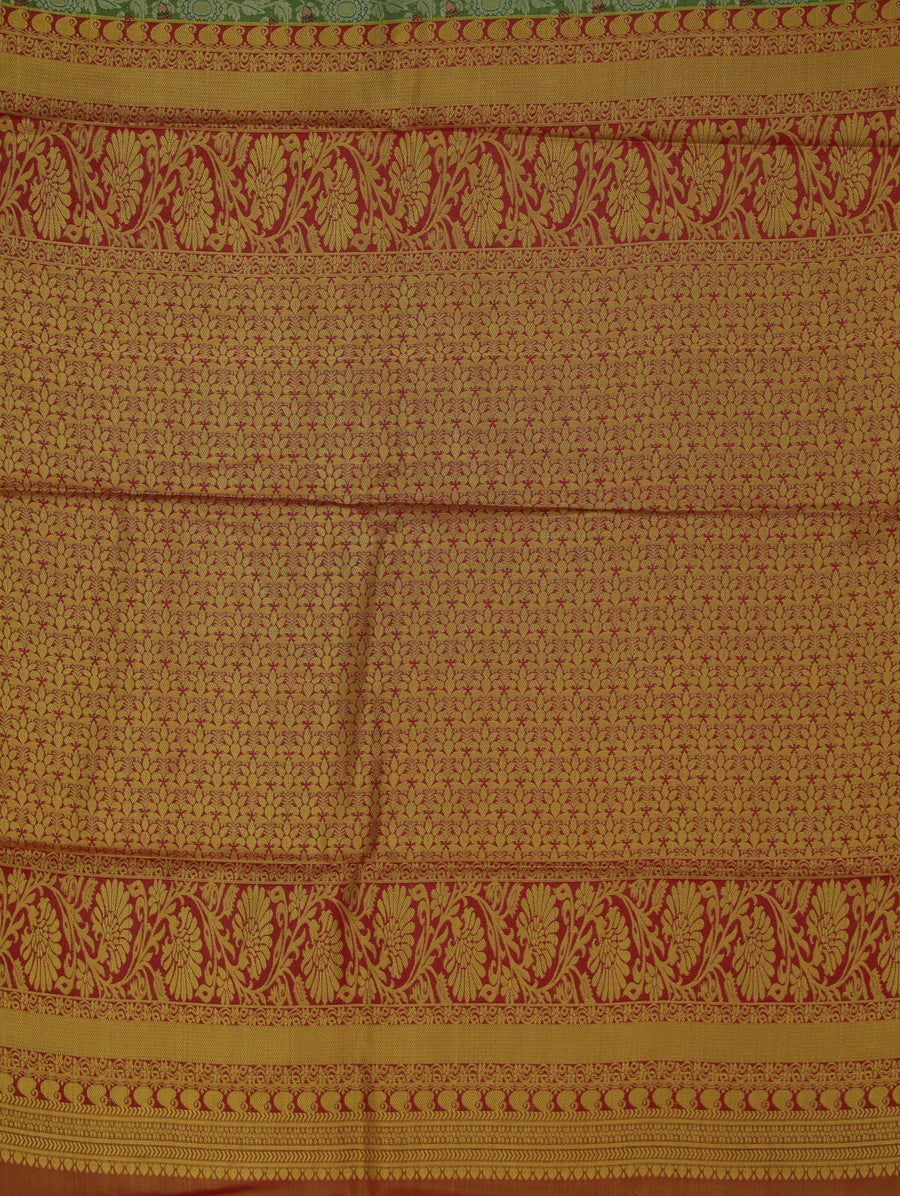Sage Green Kanchipuram Inspired Semi Silk Saree with Medium Medium Contrast Border