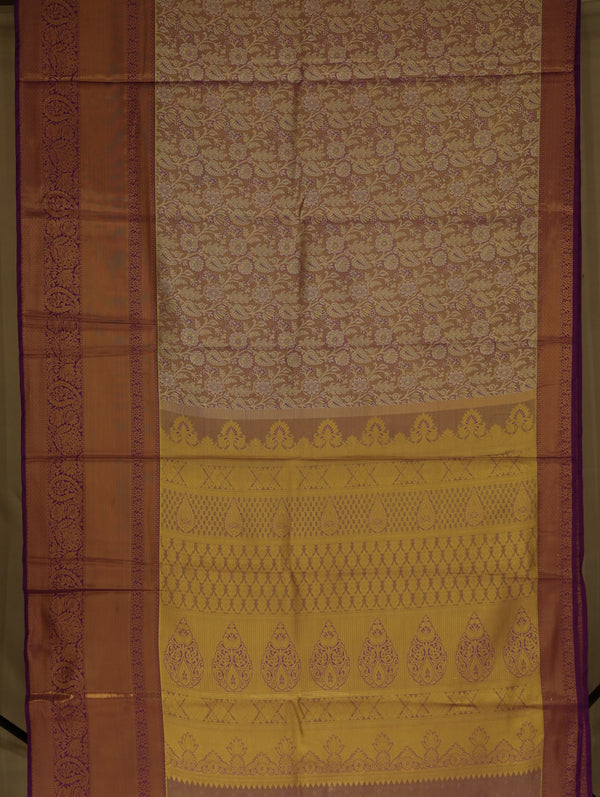 Champagne Gold Dharmavaram Inspired Semi Silk Saree with Medium Medium Contrast Border
