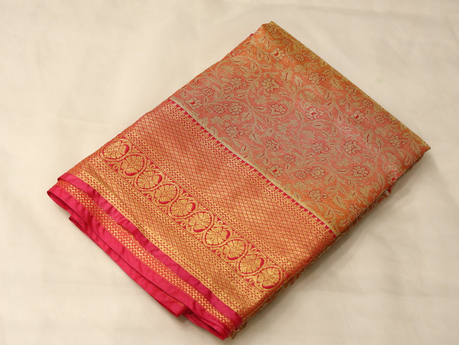 Golden Mustard Dharmavaram Inspired Semi Silk Saree with Medium Medium Contrast Border