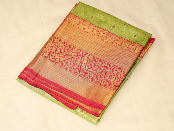 Sage Green Dharmavaram Inspired Semi Silk Saree with Wide Wide Contrast Border