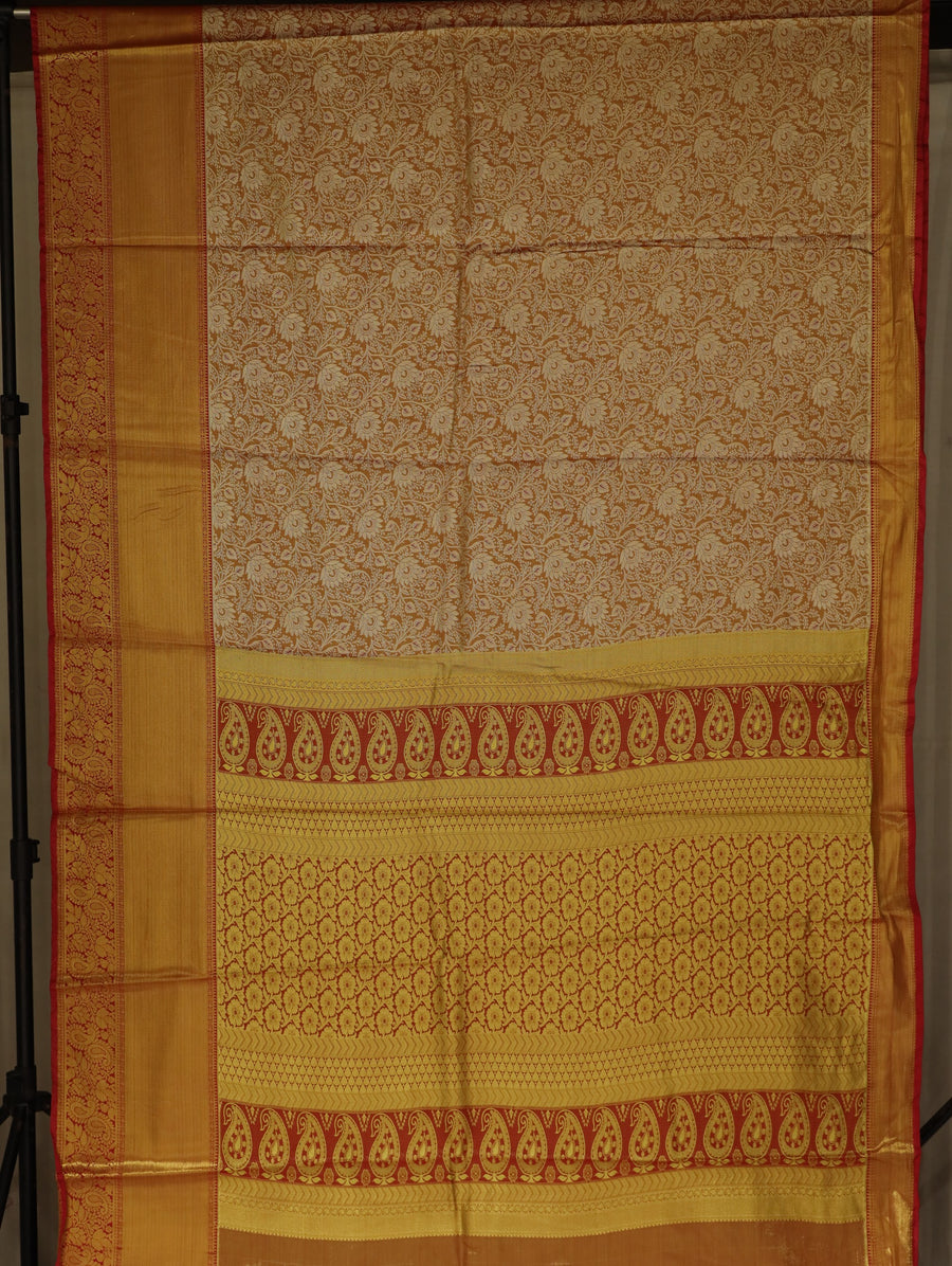Ivory Gold Dharmavaram Inspired Semi Silk Saree with Wide Wide Contrast Border