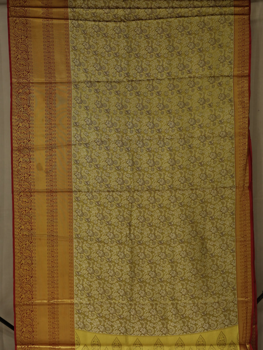 Mustard Gold Mysore Inspired Semi Silk Saree with Wide Wide Contrast Border