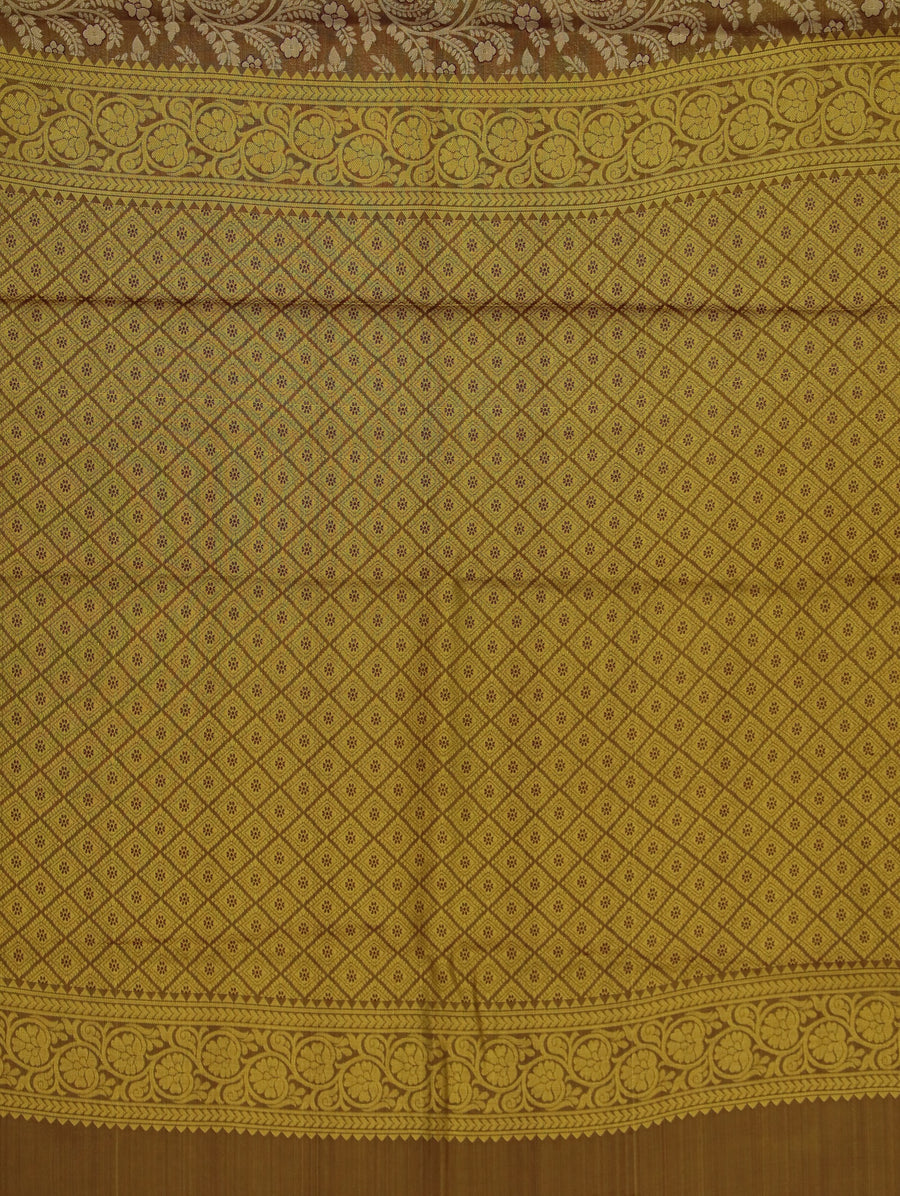 Champagne Gold Kanchipuram Inspired Semi Silk Saree with Wide Medium Contrast Border