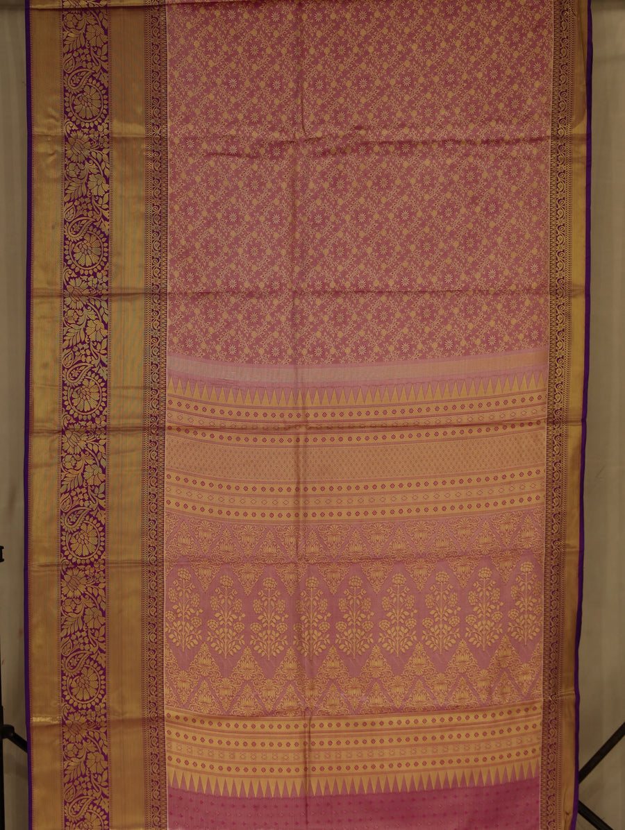 Dusty Rose Kanchipuram Inspired Semi Silk Saree with Medium Medium Contrast Border