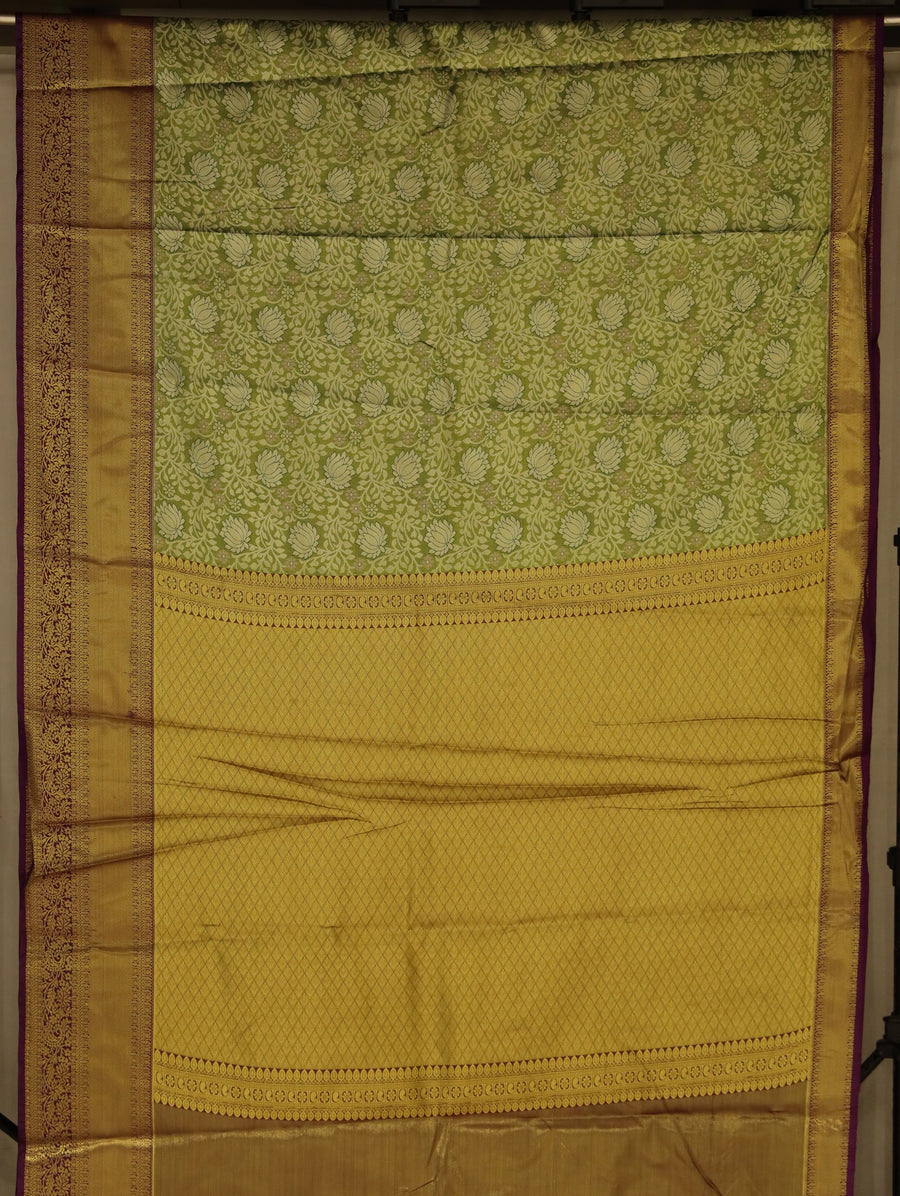 Sage Green Kanchipuram Inspired Semi Silk Saree with Wide Medium Contrast Border