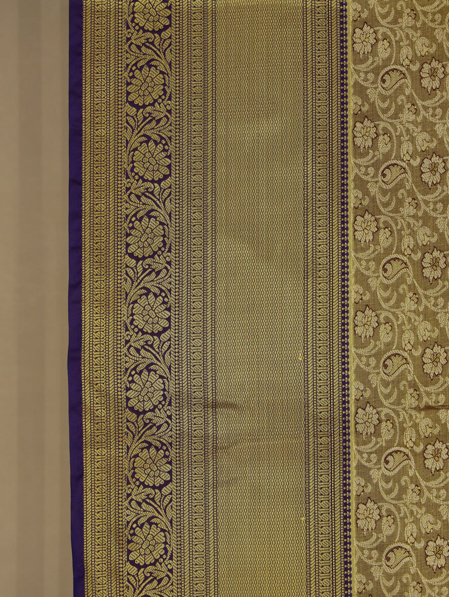 Champagne Gold Kanchipuram Inspired Semi Silk Saree with Wide Wide Contrast Border
